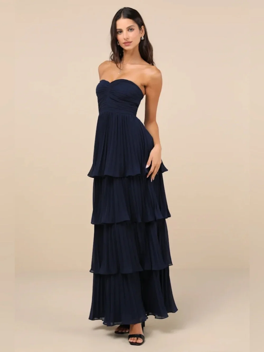Lulus Seriously Sensational Navy Blue Strapless Tiered Maxi Dress - Picture 3 of 12